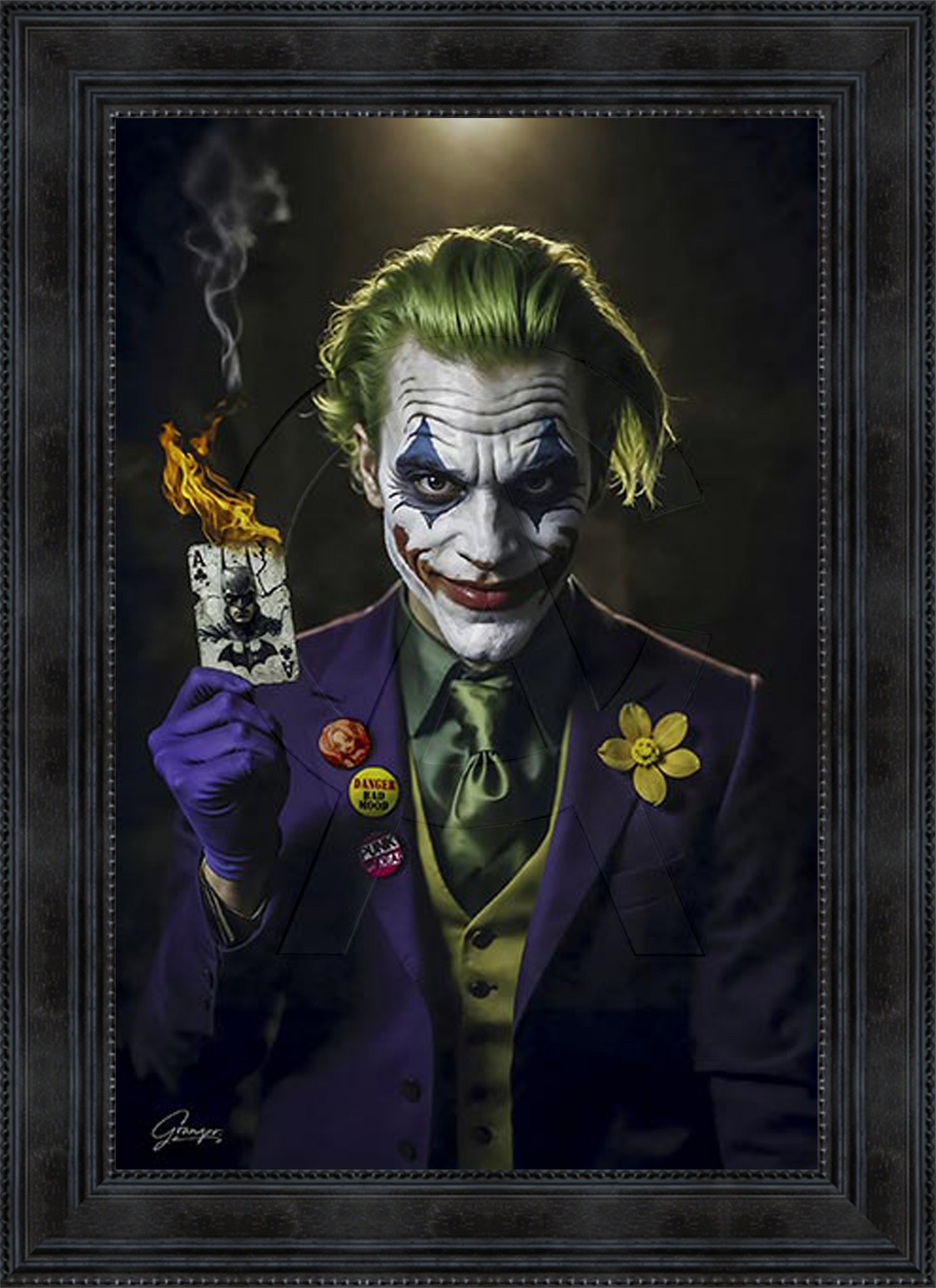 Contemporary pop art with expressive portrait of the Joker, ideal for interior decoration, offices and collectors.