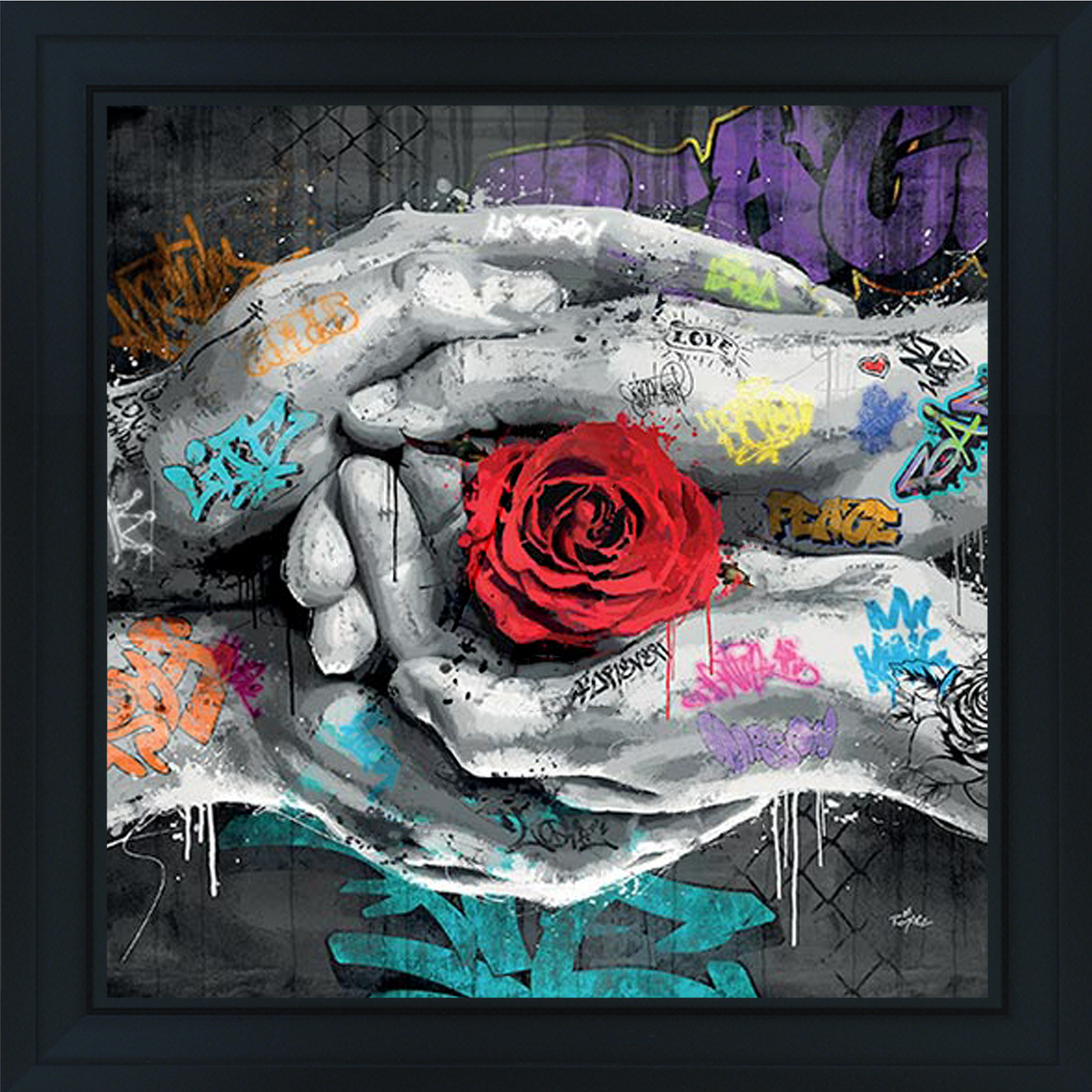 Les Mains et la Rose watercolor painting by Romaric featuring hands delicately holding a rose, rendered in flowing brushstrokes capturing intimate connection and natural beauty in contemporary artistic style.