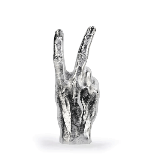 Peace Sculpture in silver finish, contemporary art piece promoting serenity and calm with modern minimalist design and elegant metallic appeal.